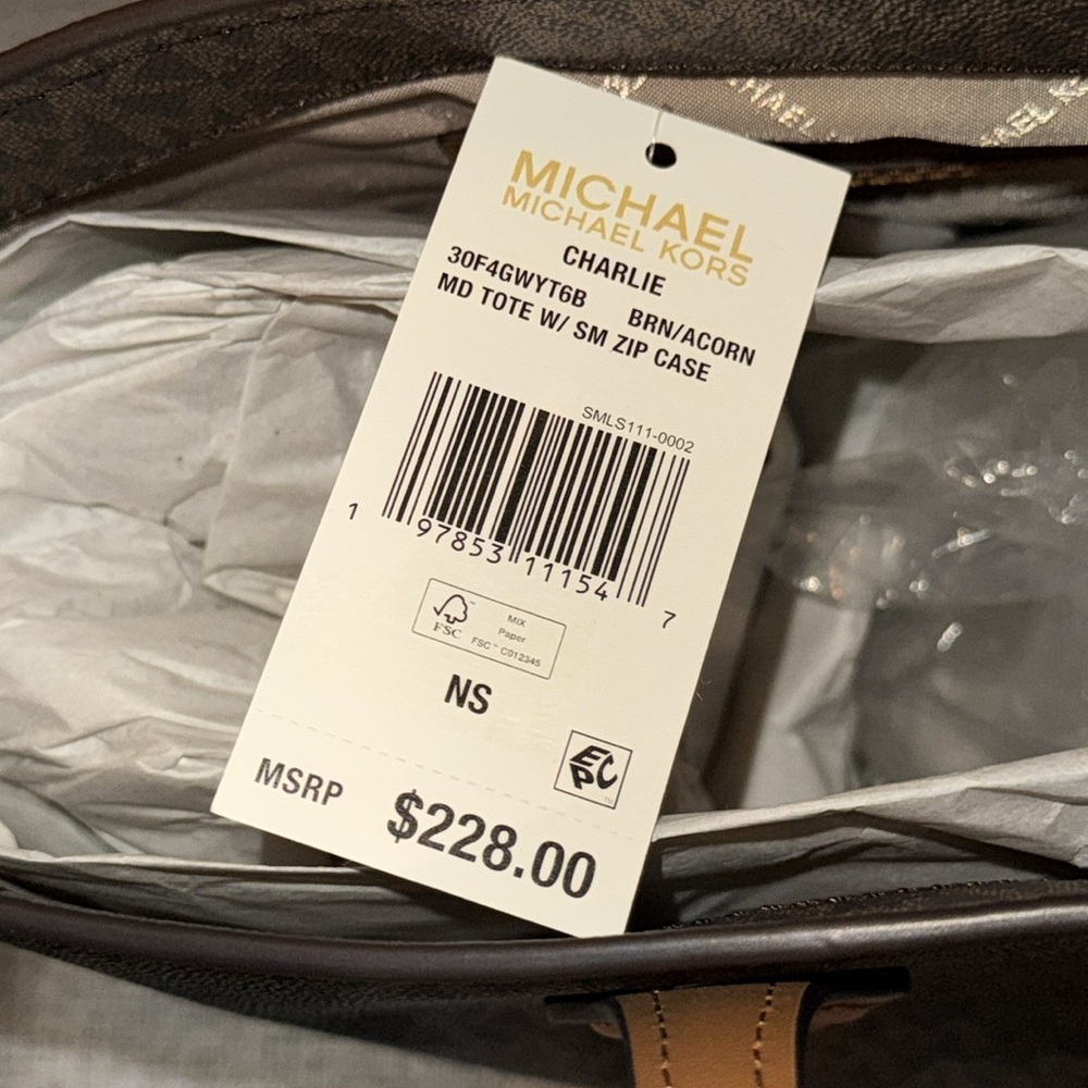 Michael Kors Charlie Logo Tote Brown Acorn Medium NWT - Picture 15 of 16